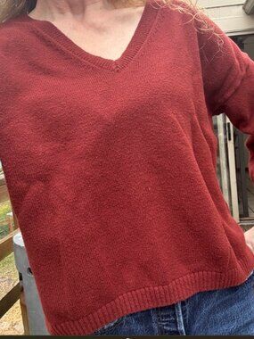 Madewell Women's V-Neck Sweater in Brick Red Medium